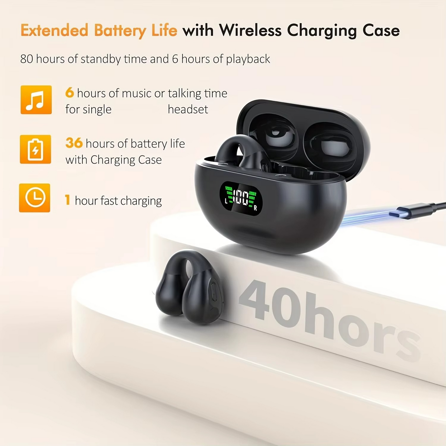 Wireless Headphones Comfortable Ear Clip Open Wireless Headphones Sports Headphones with Built-in ENC Microphone 36-hour HIFI