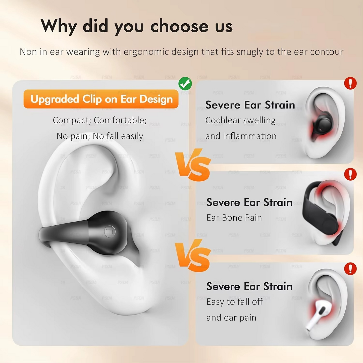 Wireless Headphones Comfortable Ear Clip Open Wireless Headphones Sports Headphones with Built-in ENC Microphone 36-hour HIFI