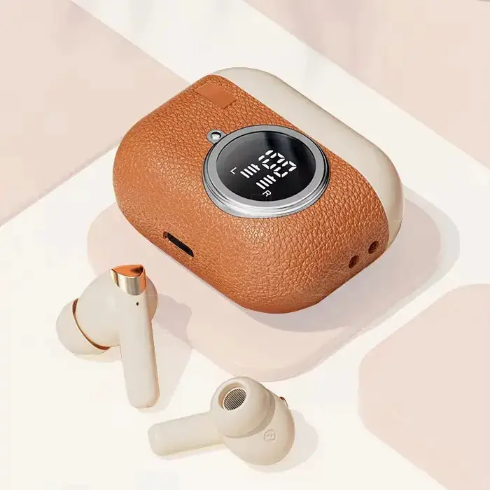 Earbuds M88 Retro Leather Camera Style Wireless Earbuds Noise Cancelling Earphones with True Stereo Surround Sound and Led Power Display - My Store