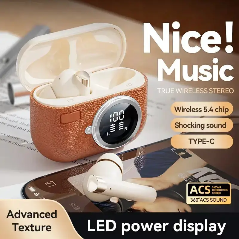Earbuds M88 Retro Leather Camera Style Wireless Earbuds Noise Cancelling Earphones with True Stereo Surround Sound and Led Power Display - My Store