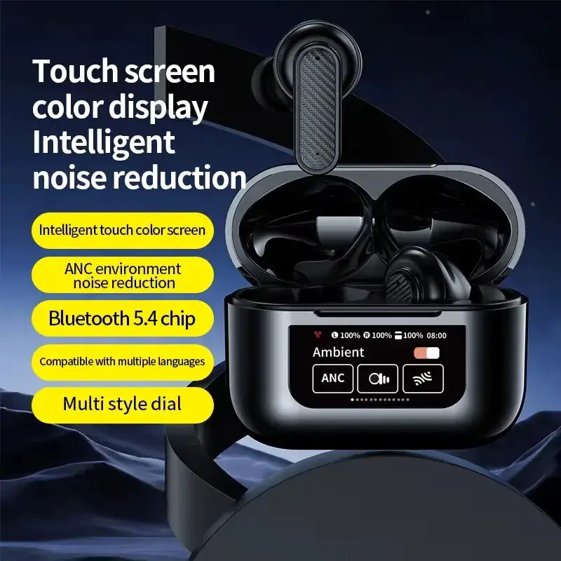 Earbuds YW08 LCD Full Color Touch Screen Earphones ANC+ENC Noise Reduction In-Ear Wireless Earbuds with 13 Functions and 60ms Game Delay - My Store
