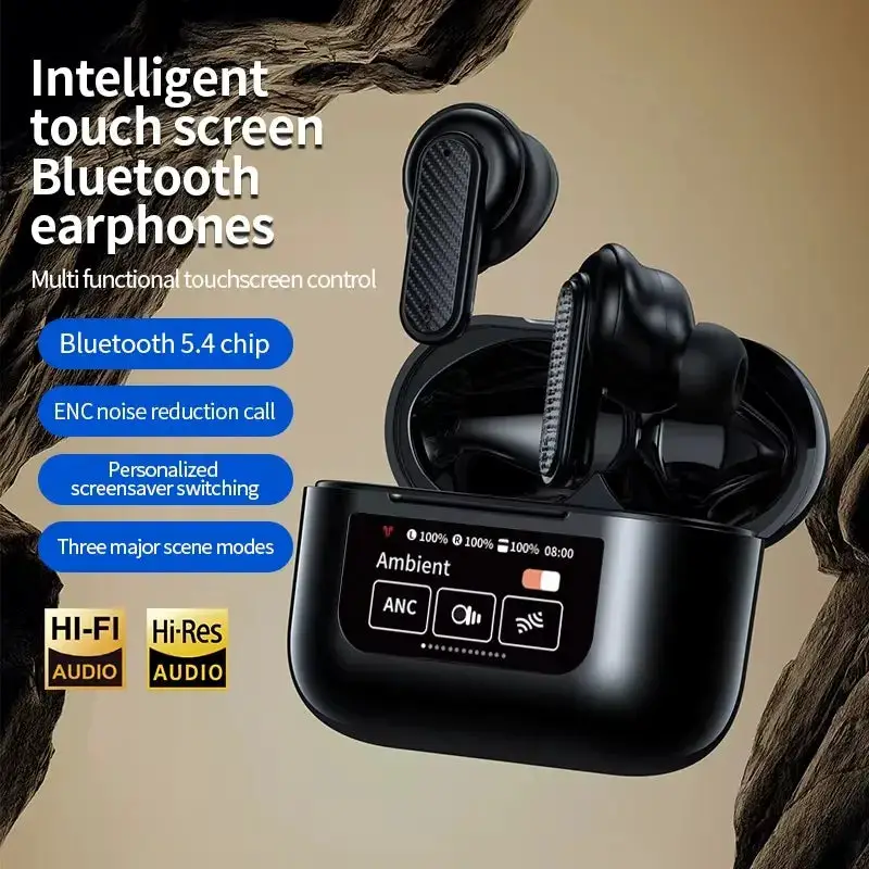 Earbuds YW08 LCD Full Color Touch Screen Earphones ANC+ENC Noise Reduction In-Ear Wireless Earbuds with 13 Functions and 60ms Game Delay - My Store