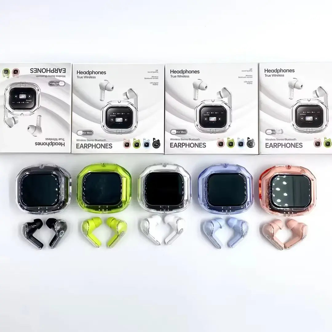 Earbuds Air Max Transparent Design Wireless Earphones LCD Full Color Touch Screen Earbuds Original CD Sound Quality, Comfortable to Wear - My Store
