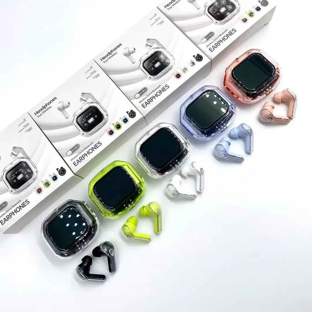 Earbuds Air Max Transparent Design Wireless Earphones LCD Full Color Touch Screen Earbuds Original CD Sound Quality, Comfortable to Wear - My Store