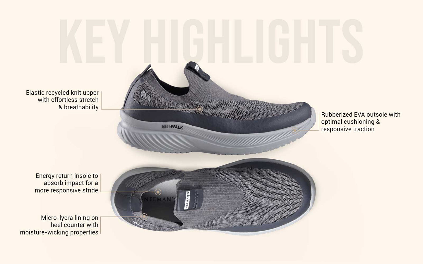 Ease Walk Slip Ons : Grey by My Store