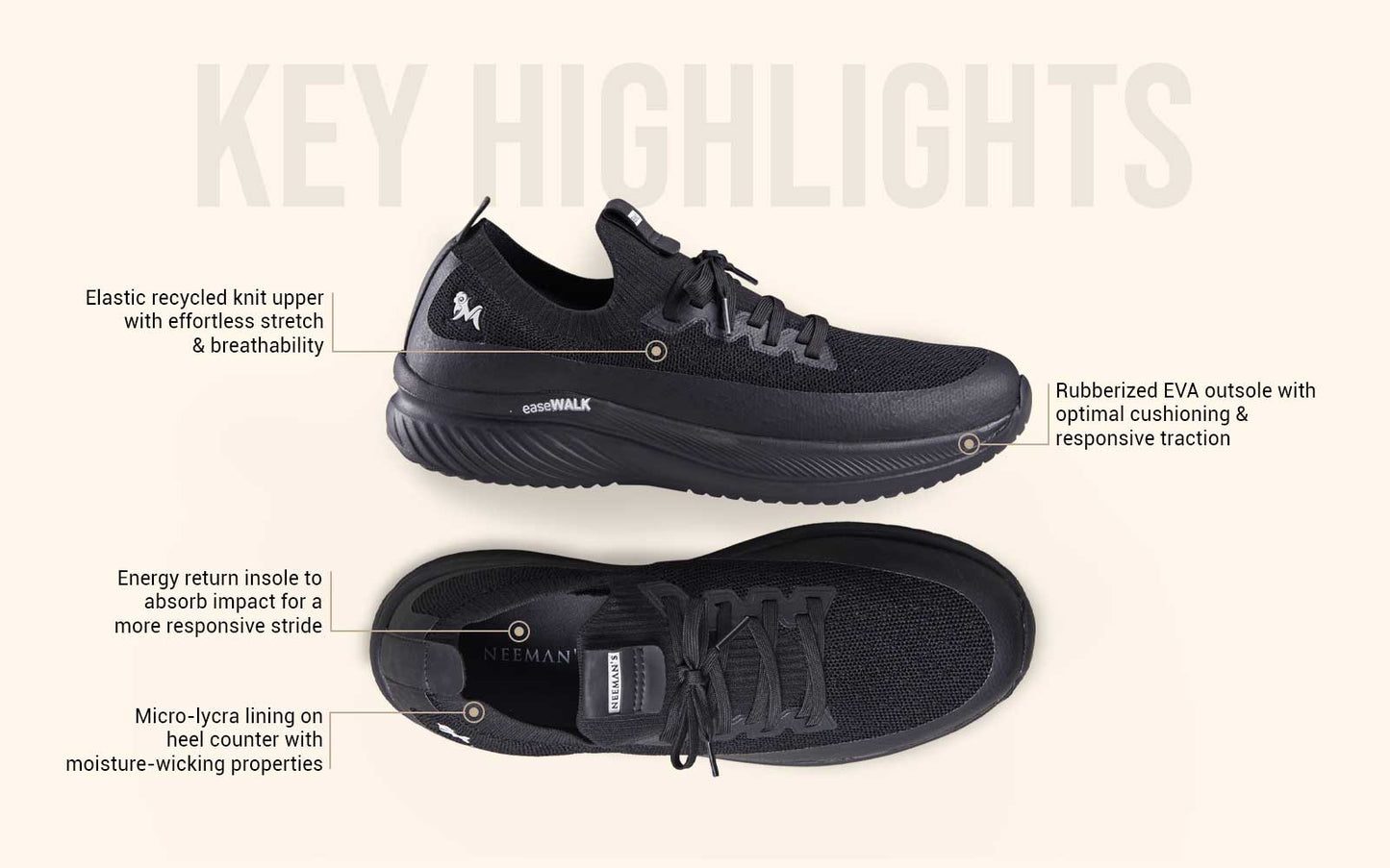 Ease Walk Sneakers : Black by My Store