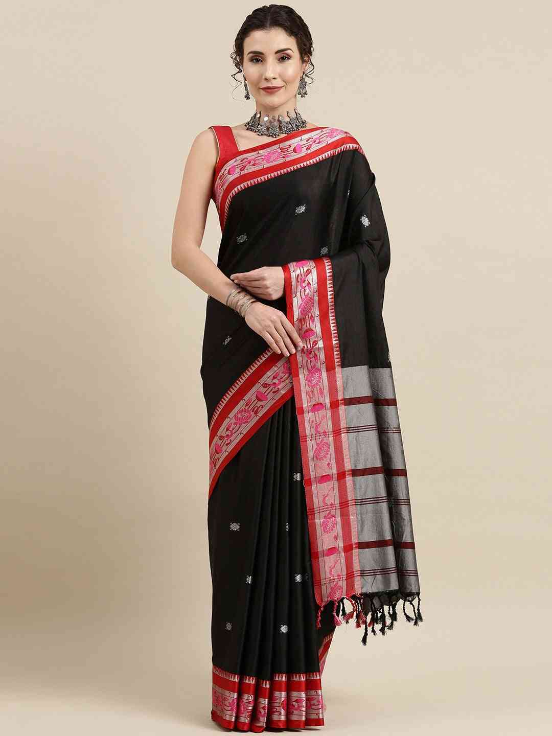 Black Colour Paithani Saree With Zari Work