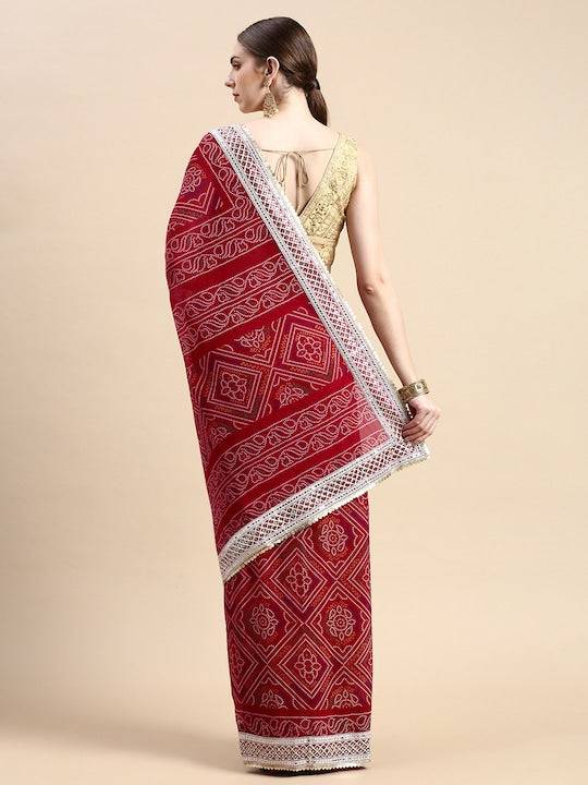 Radiant Red Bandhani Printed Saree by My Store