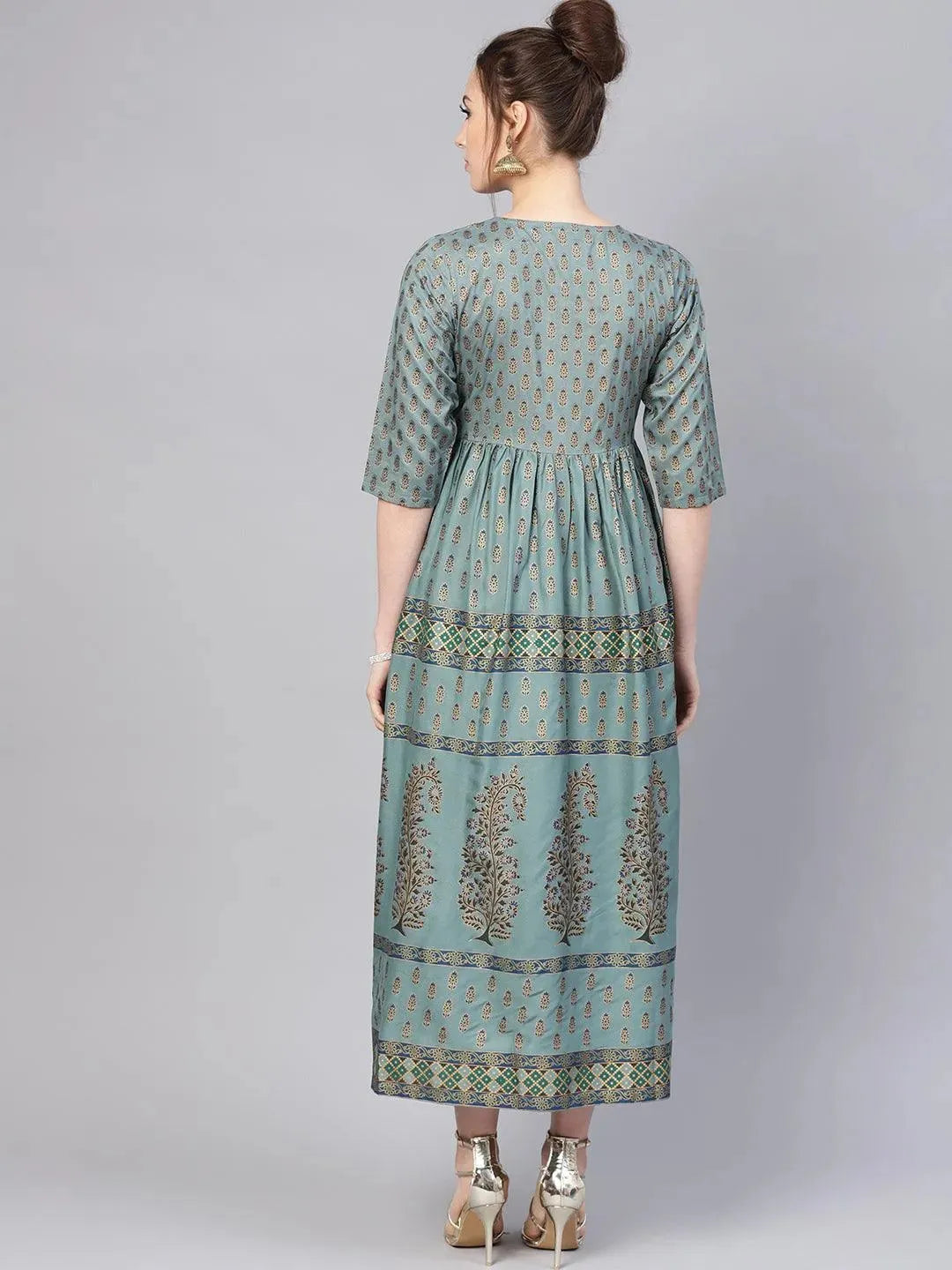 Green Printed Cotton Dress by My Store