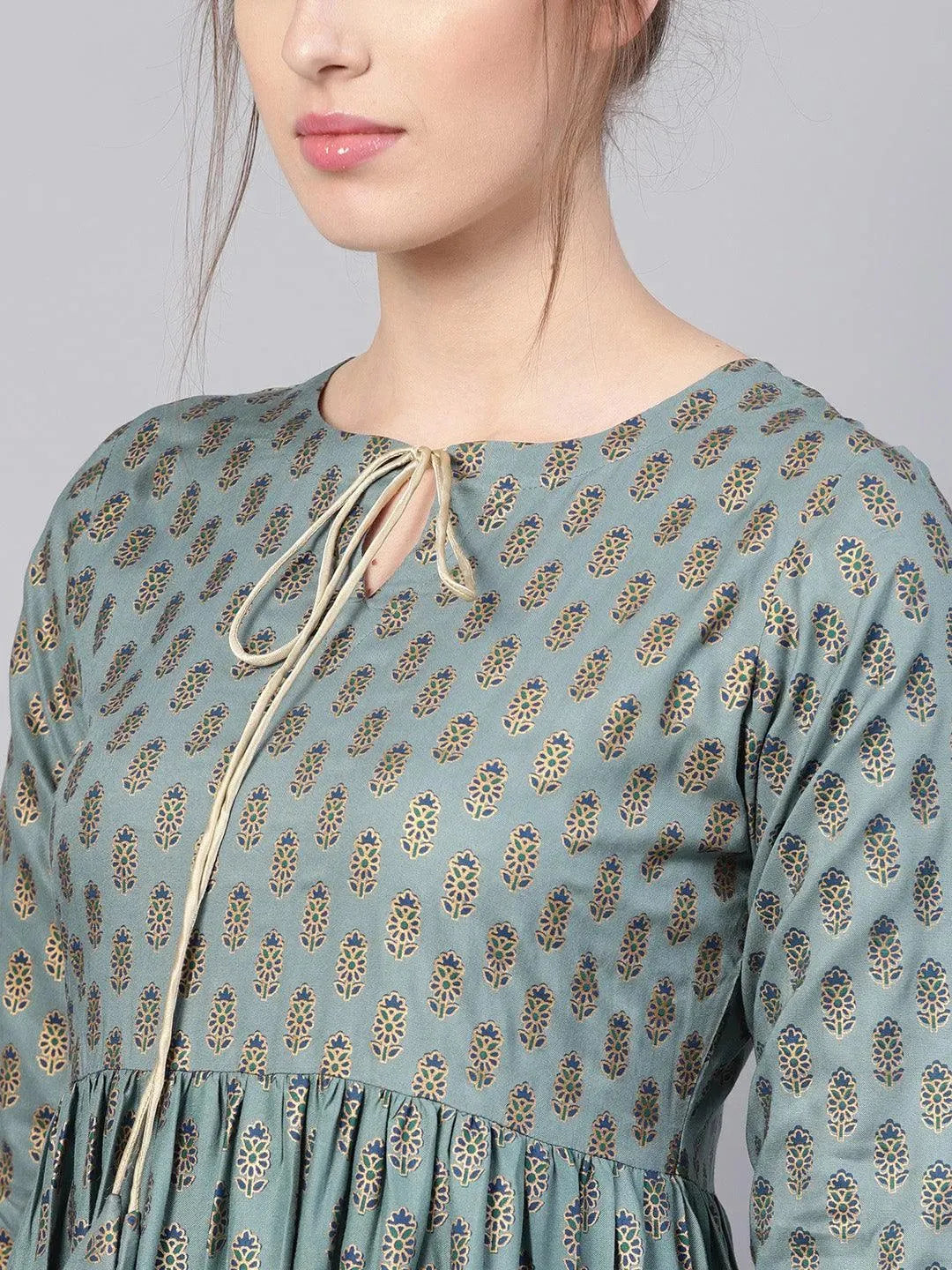 Green Printed Cotton Dress by My Store