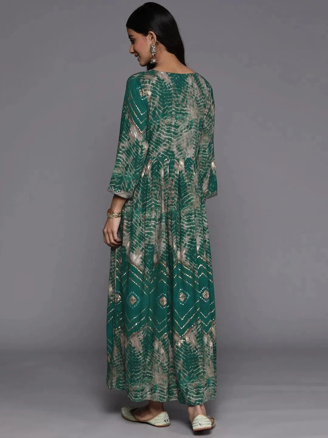 Green Printed Fit and Flare Rayon Dress by My Store