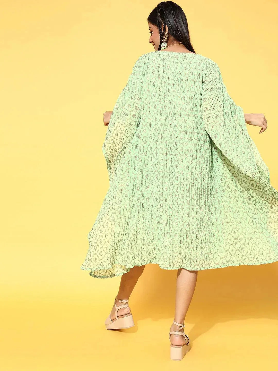 Green Printed Georgette Dress by My Store