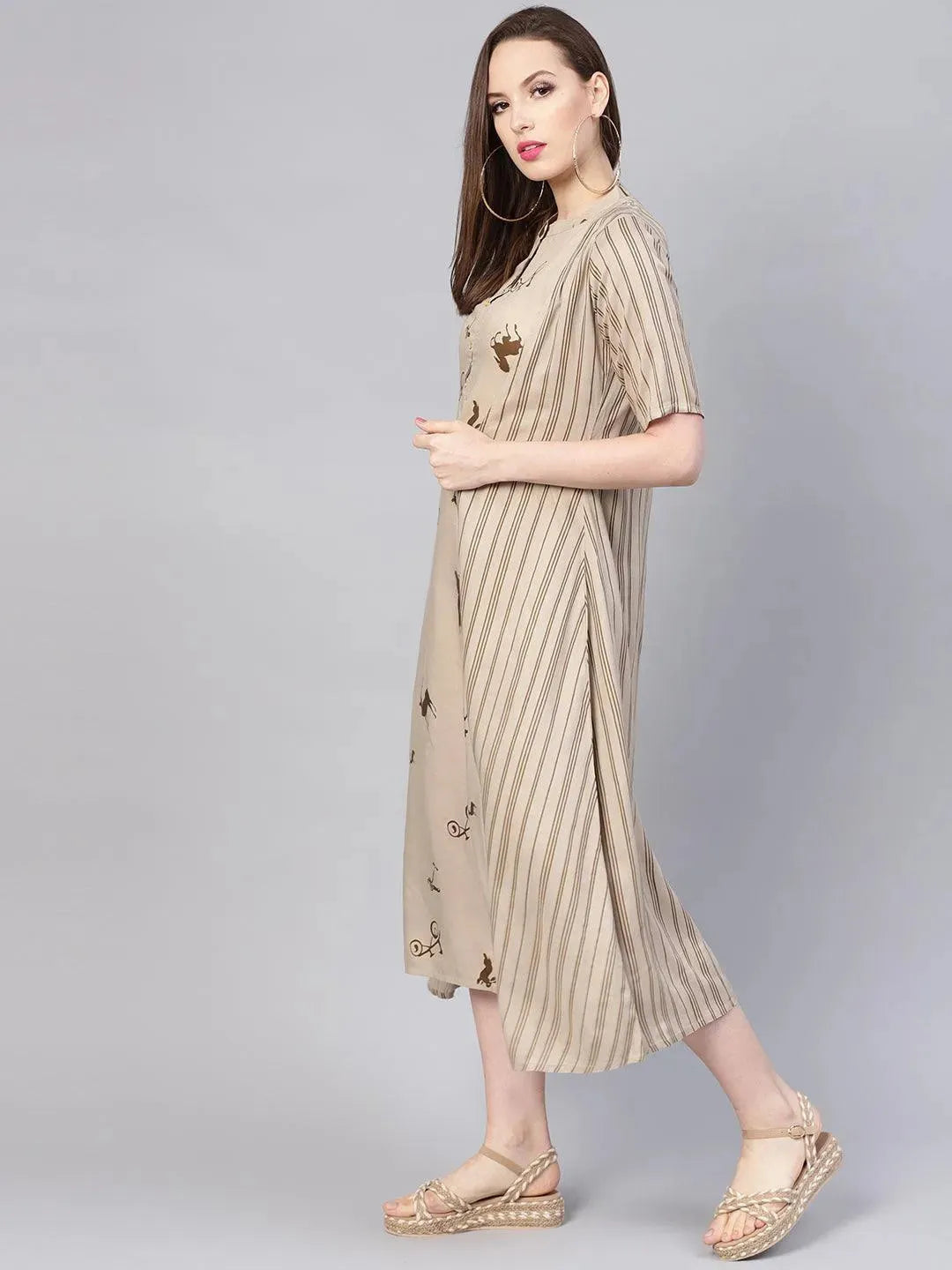 Grey Printed Rayon Dress With Jacket by My Store