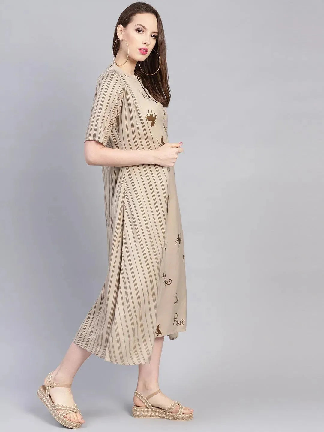 Grey Printed Rayon Dress With Jacket by My Store