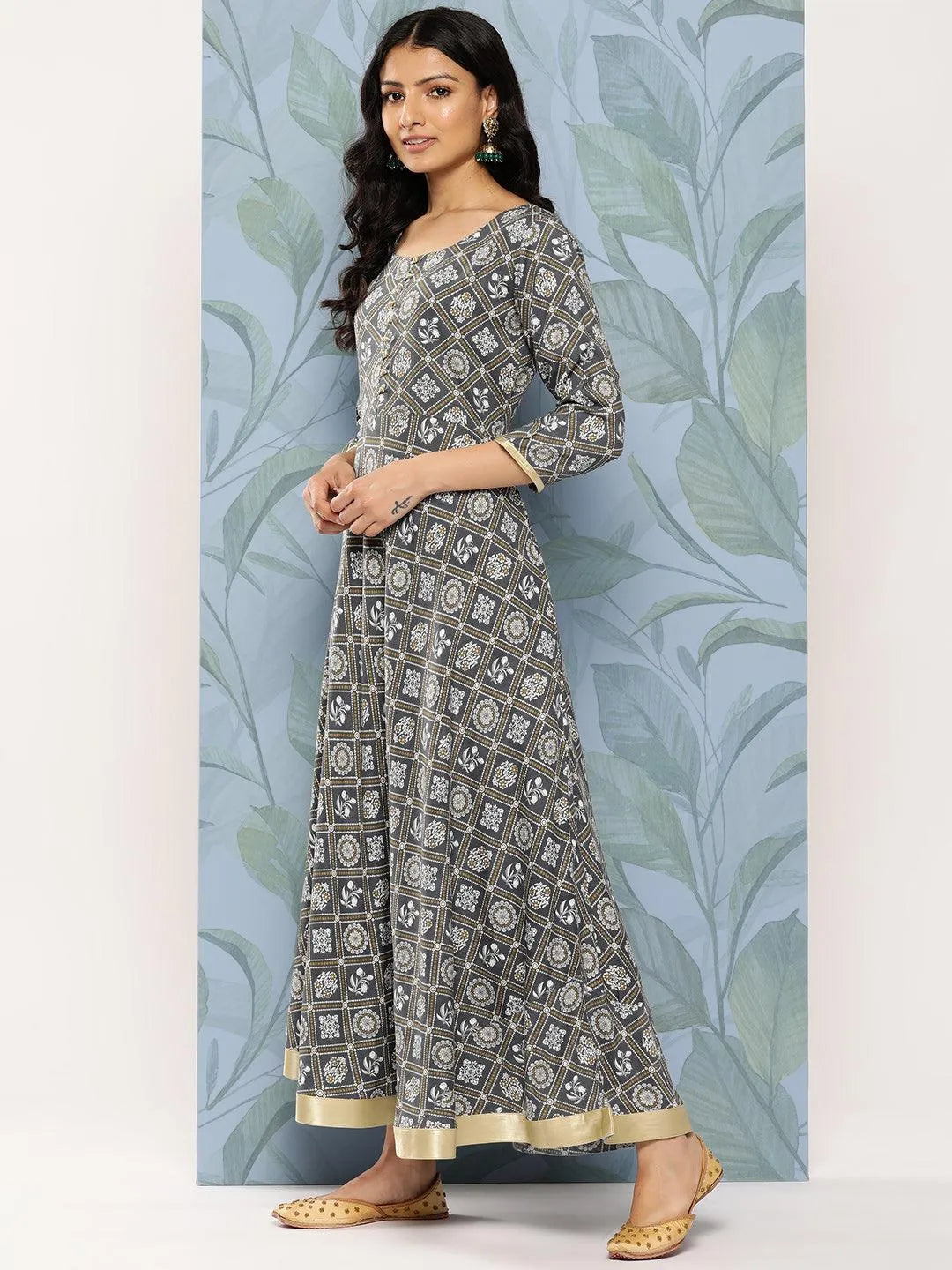 Grey Printed Rayon Fit and Flare Dress by My Store