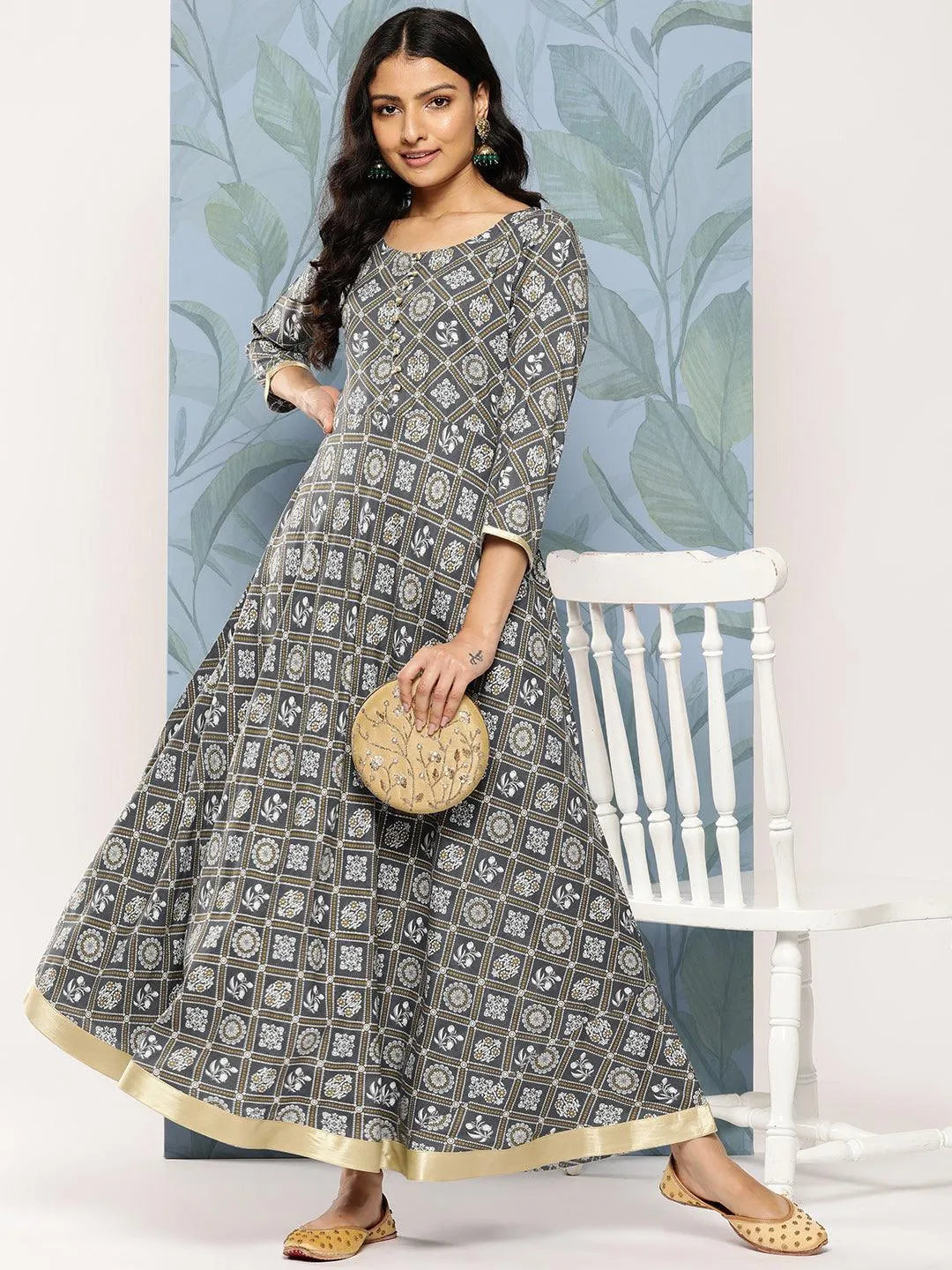 Grey Printed Rayon Fit and Flare Dress by My Store