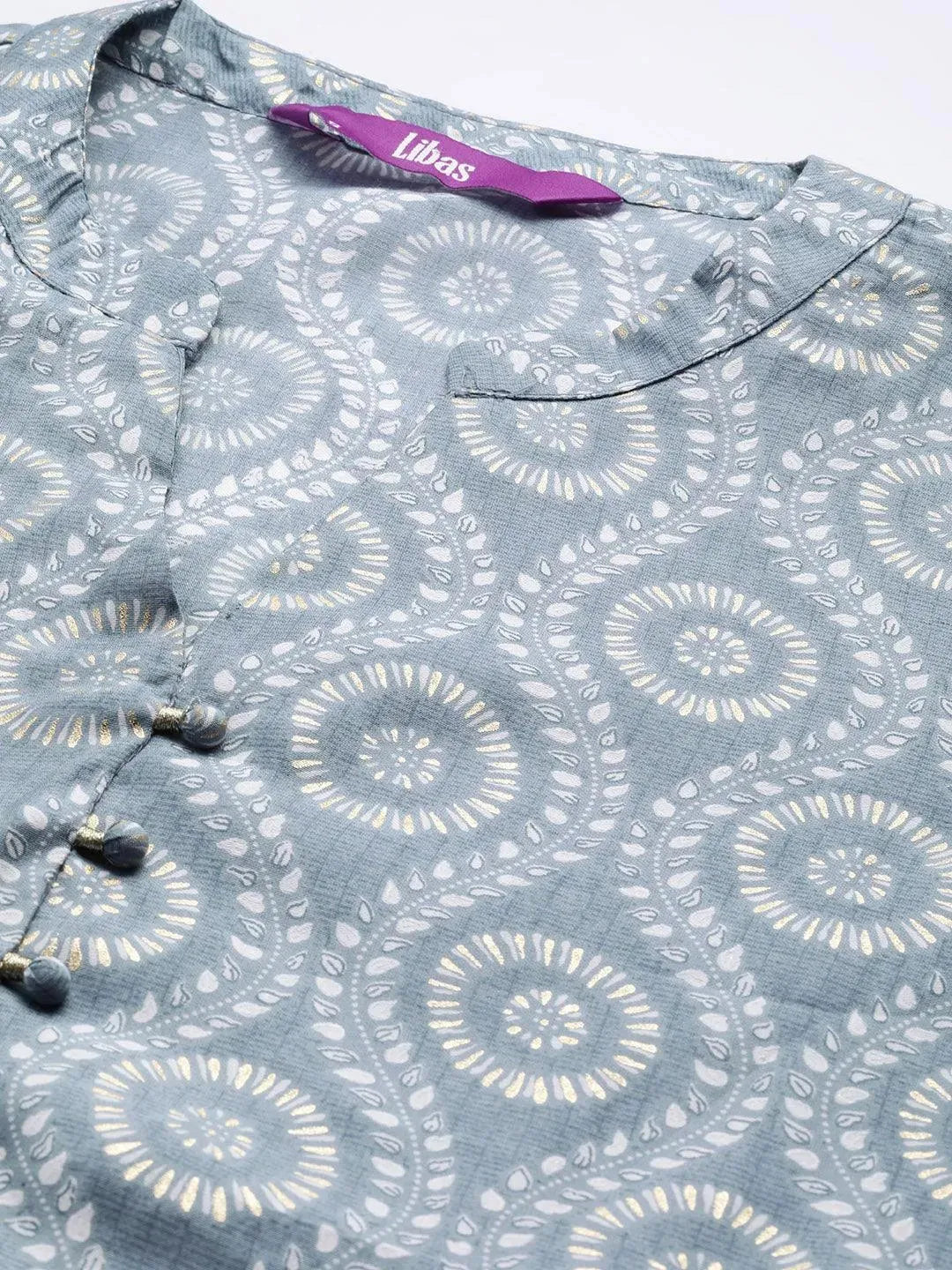 Grey Printed Silk Fit and Flare Dress by My Store