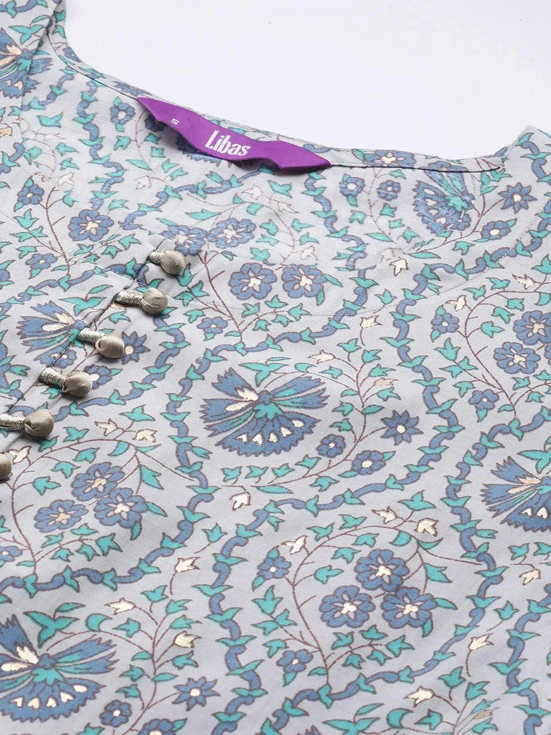 Grey Printed Silk Fit and Flare Dress by My Store