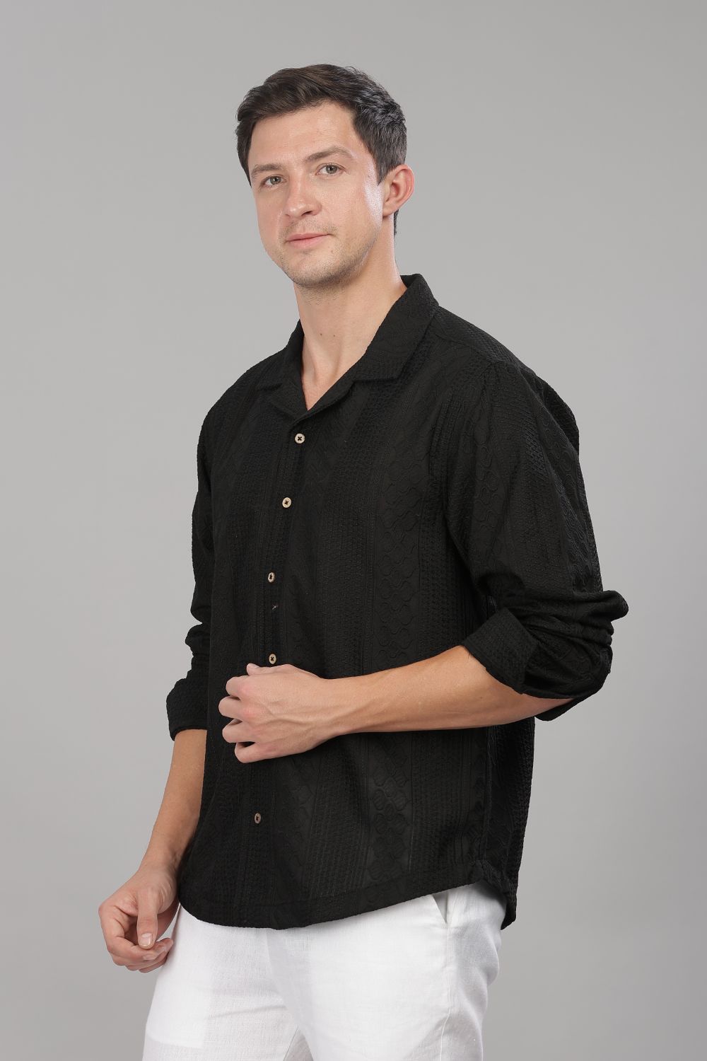 Black Monnaaco Cuban Collar Shirt