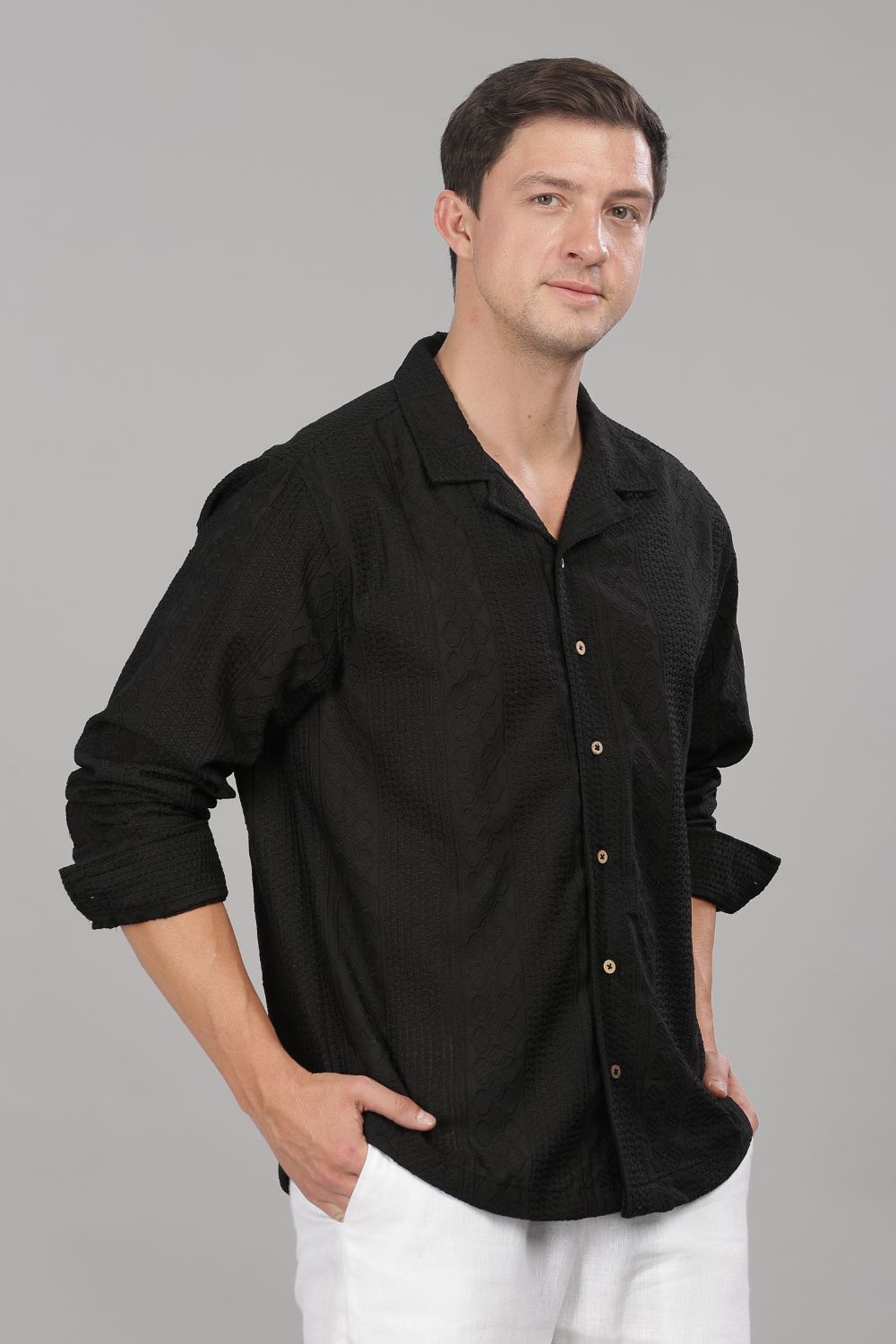 Black Monnaaco Cuban Collar Shirt