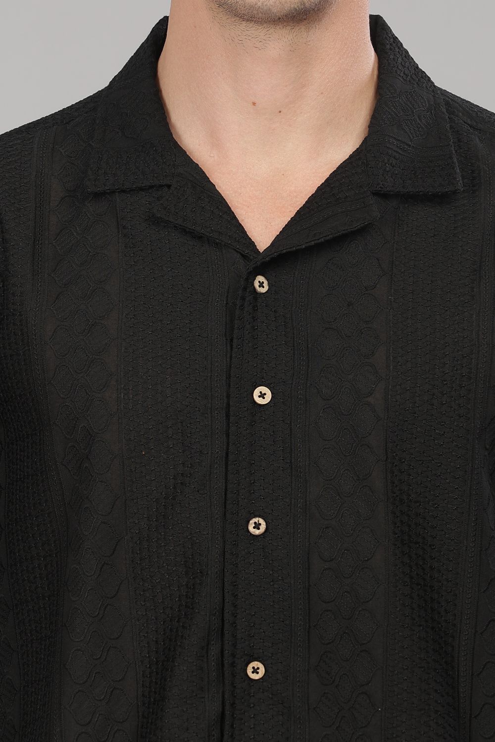 Black Monnaaco Cuban Collar Shirt