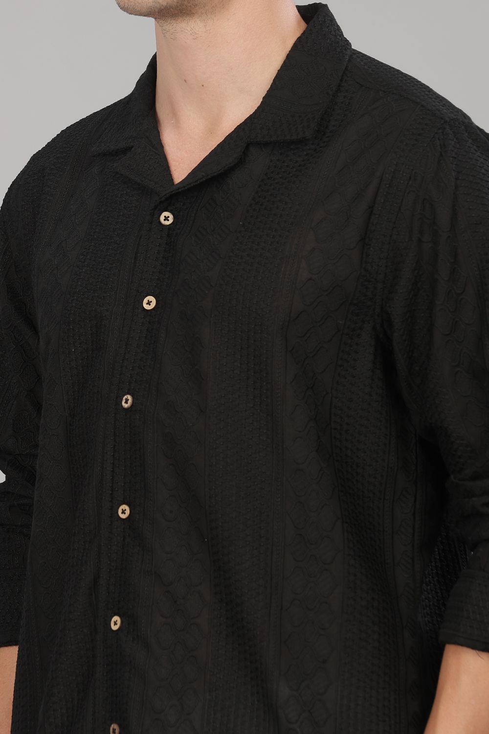 Black Monnaaco Cuban Collar Shirt