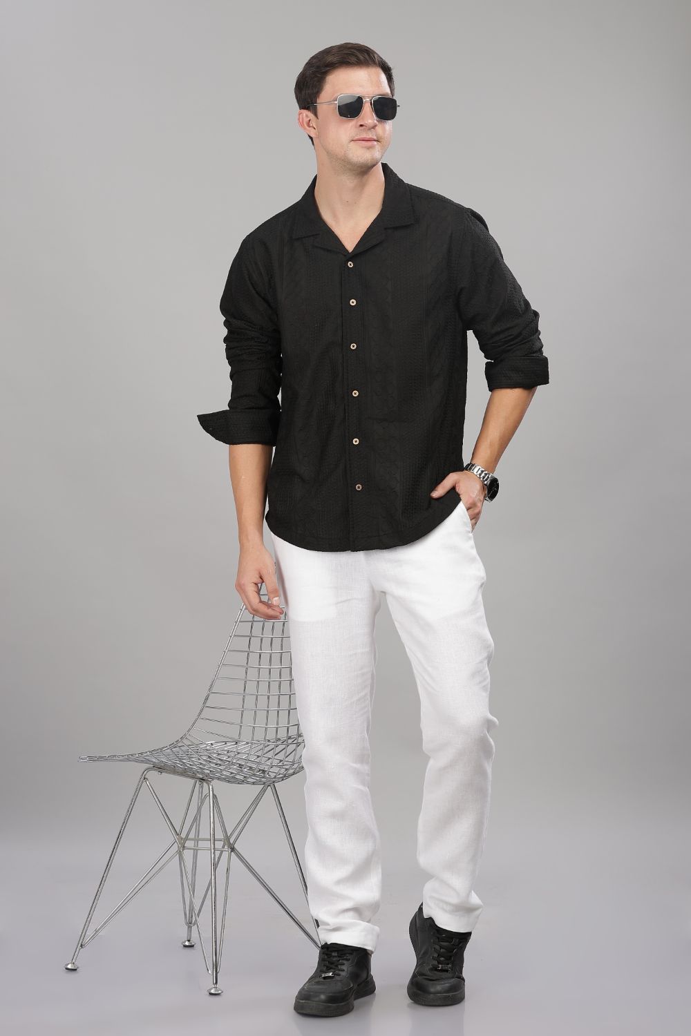 Black Monnaaco Cuban Collar Shirt