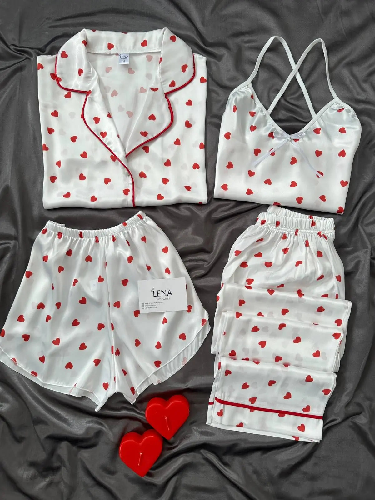 Women Pajamas Sets Silk Satin Solid Pyjama Set Sexy Pajama with Pad Lace Night Suits Sleepwear Home Clothes - My Store