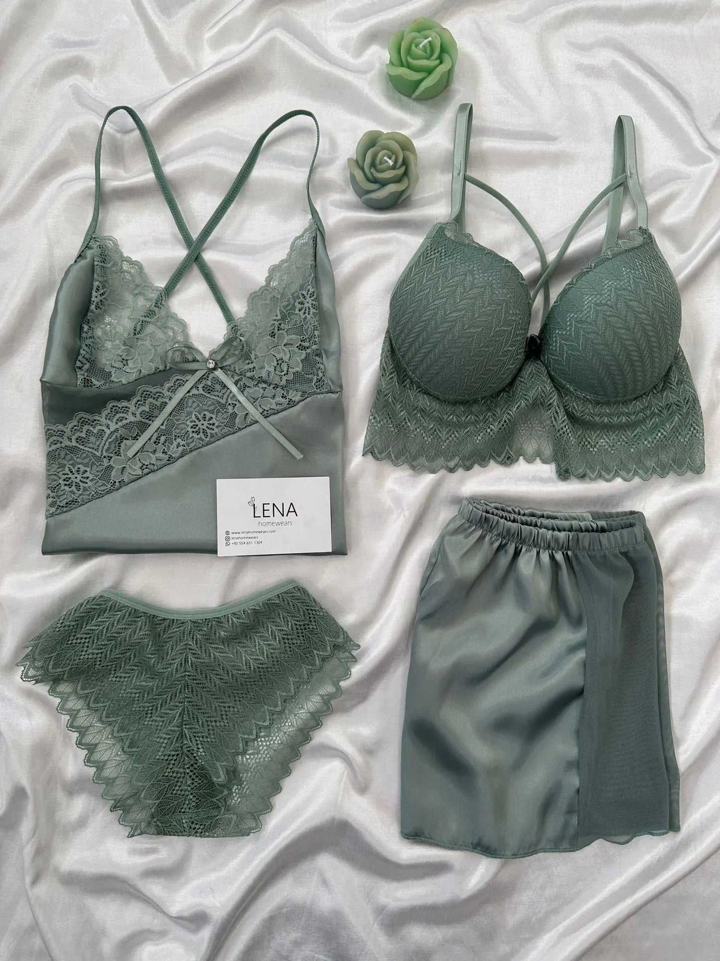 Women Pajamas Sets Silk Satin Solid Pyjama Set Sexy Pajama with Pad Lace Night Suits Sleepwear Home Clothes - My Store