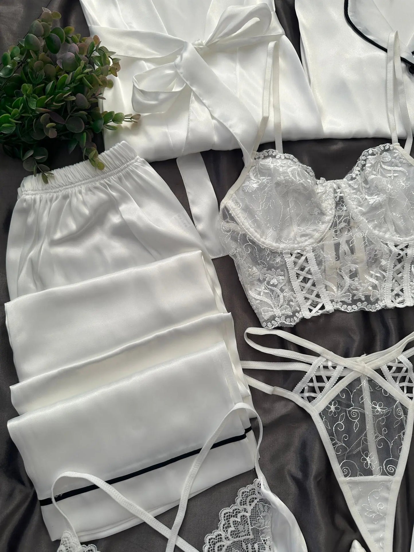 Women Pajamas Sets Silk Satin Solid Pyjama Set Sexy Pajama with Pad Lace Night Suits Sleepwear Home Clothes - My Store
