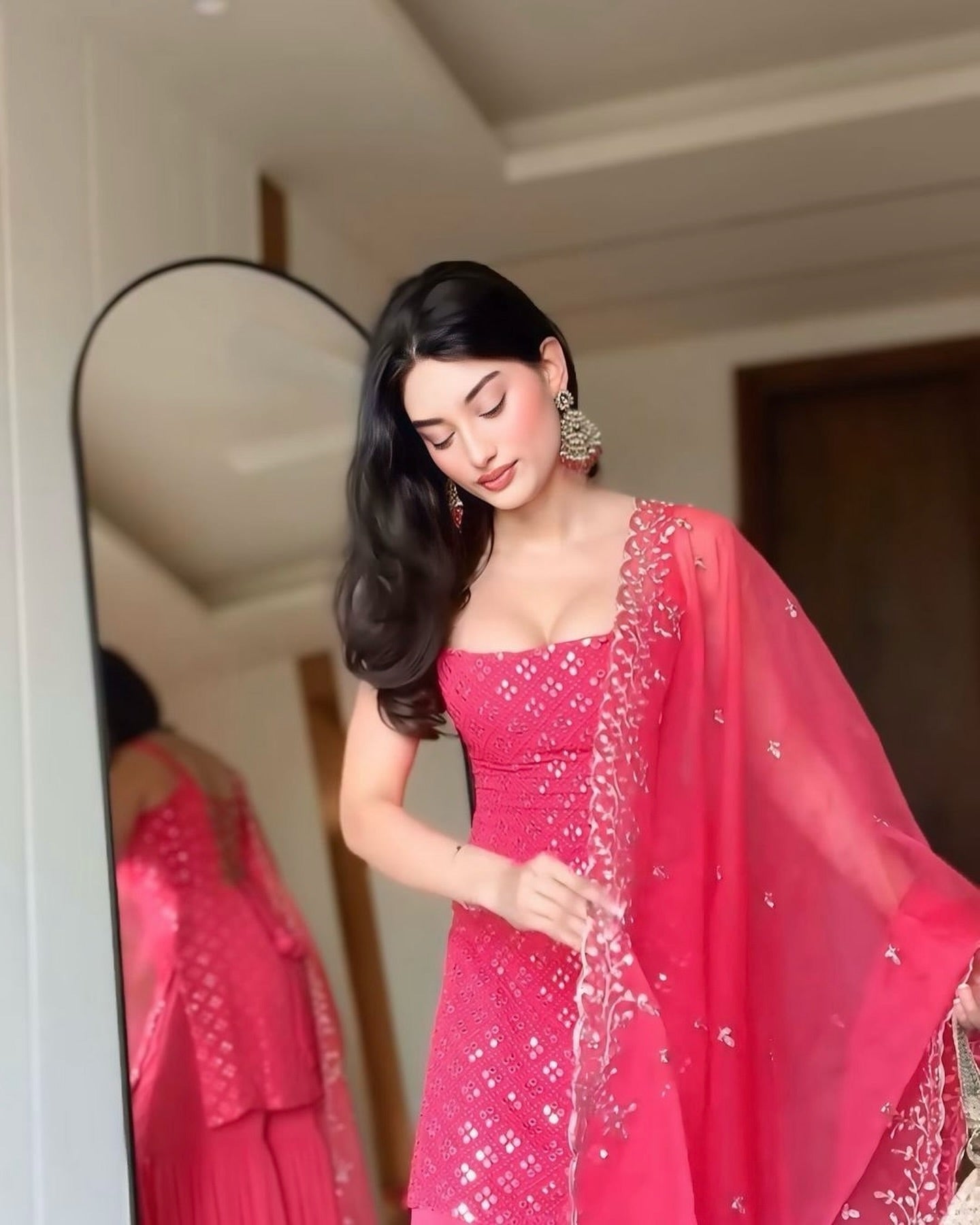 Designer Rani Pink Sharara Suit with Embroidered Kurta and Dupatta by My Store