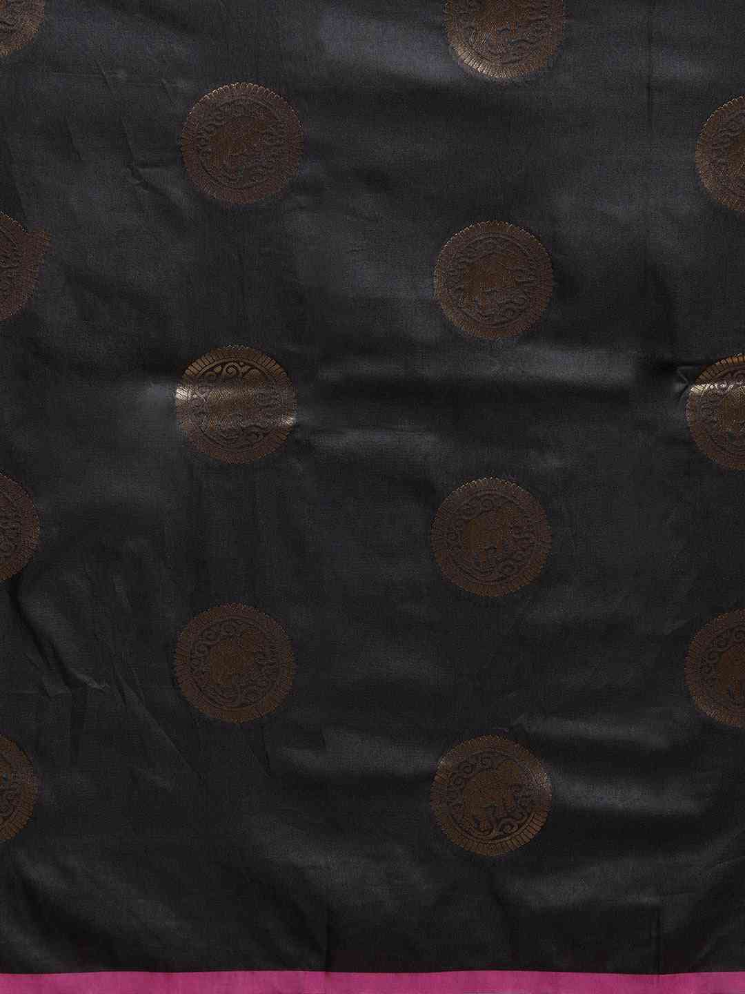 Kanjivaram Black Colour Silk Blend Woven Design Saree by My Store