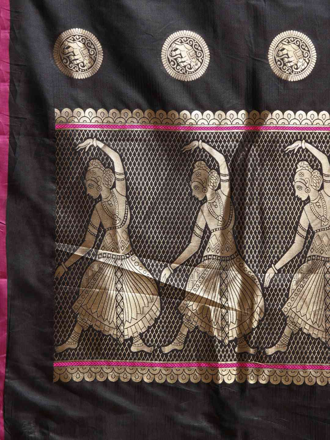 Kanjivaram Black Colour Silk Blend Woven Design Saree by My Store