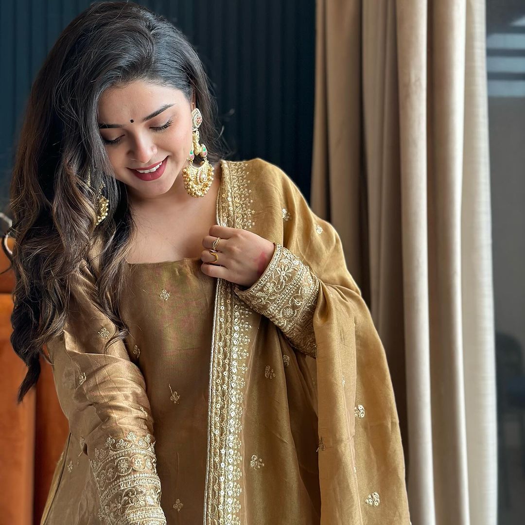 Keyara Beige Satin Embroidered Kurti Sharara Set by My Store