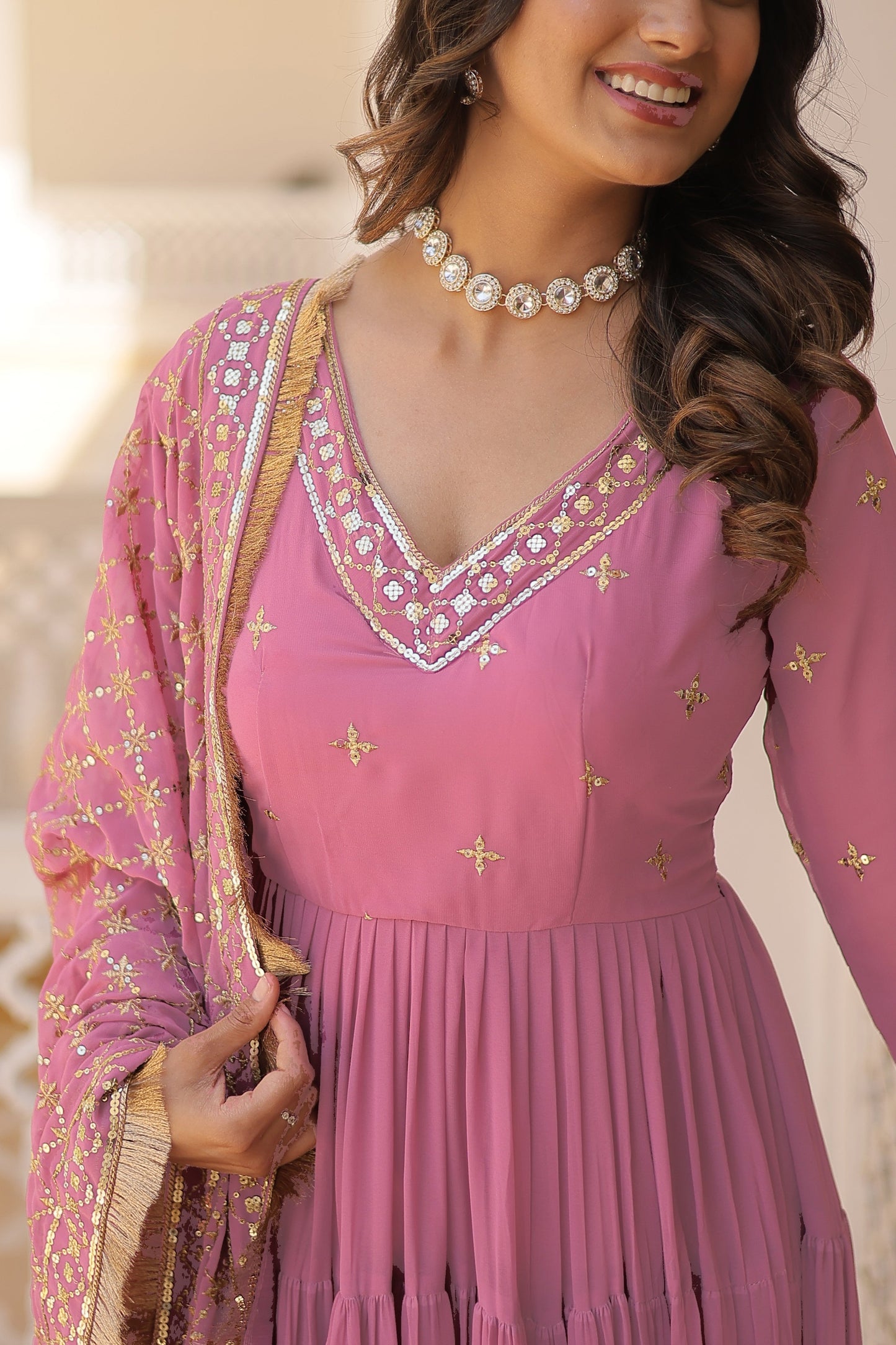 Ready To Wear Georgette Pink Gown Set