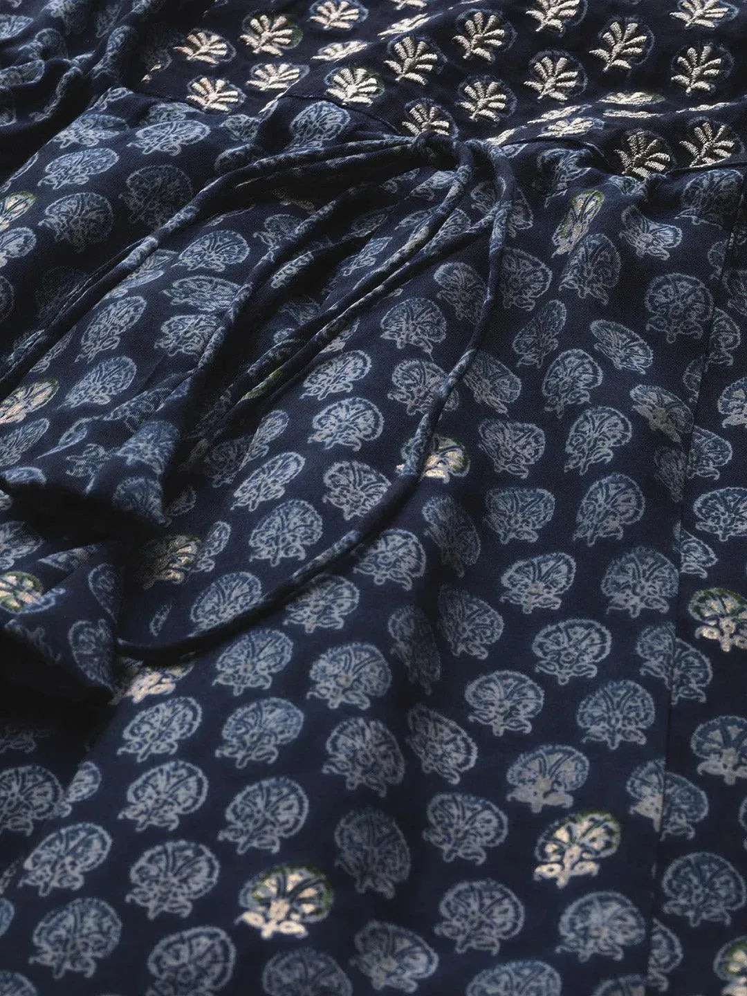 Navy Blue Printed Cotton Dress by My Store