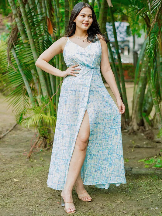 Off White Printed Georgette Dress by My Store