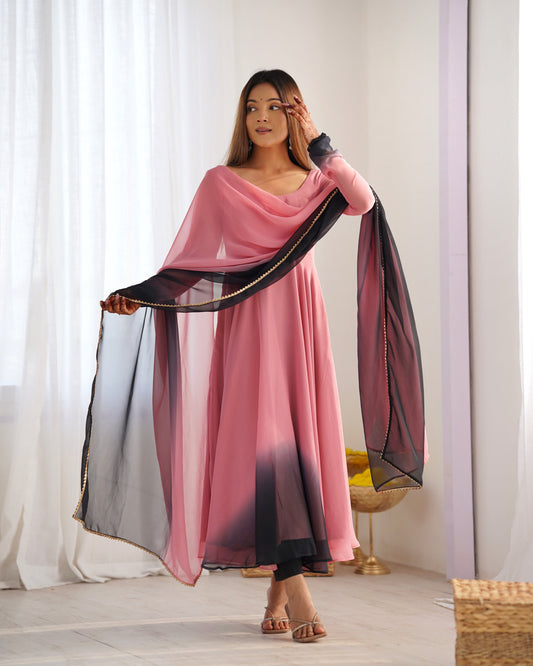 Onion Pink Color Georgette Three Piece Anarkali Suit by My Store