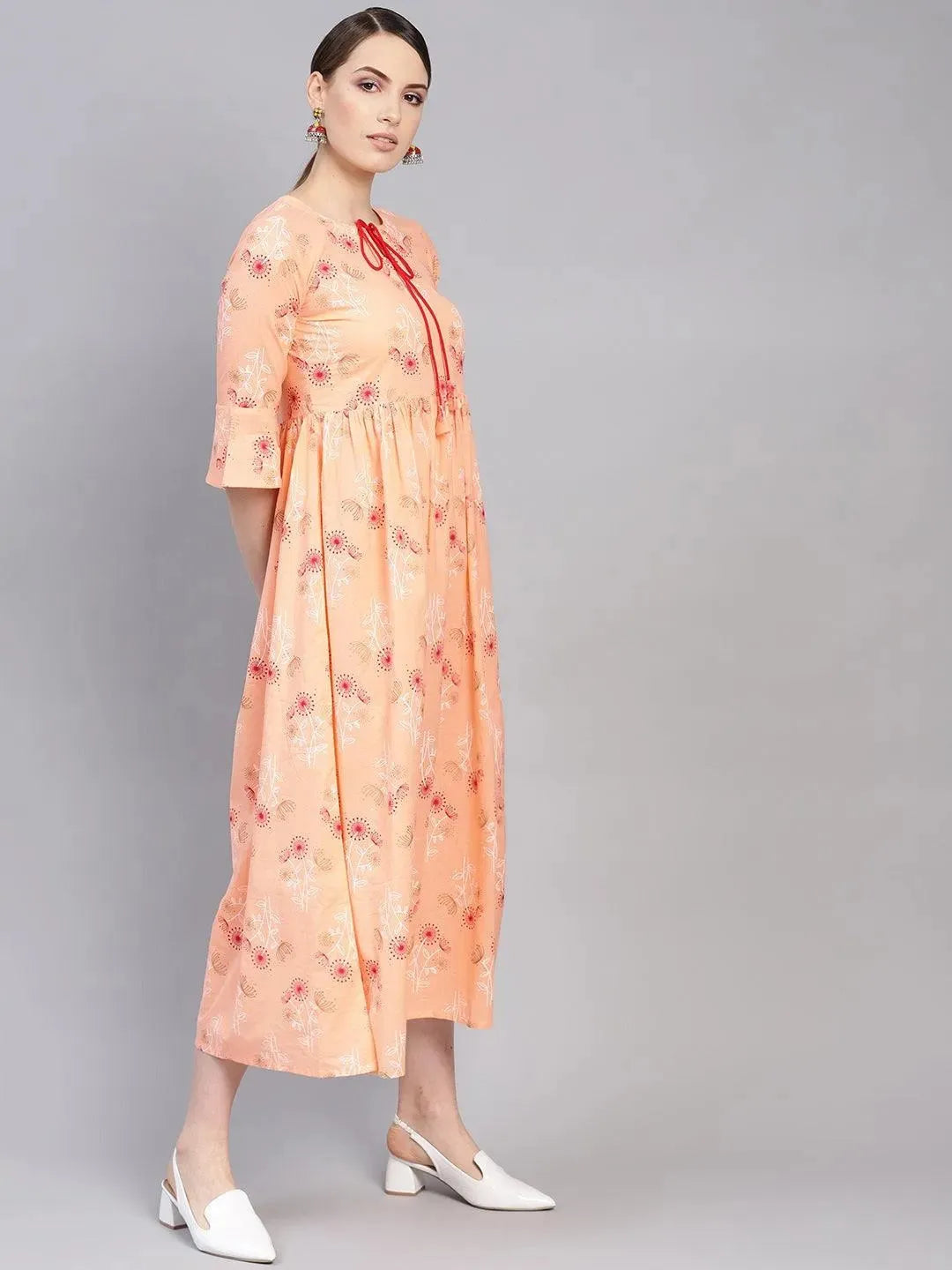 Orange Printed Cotton Dress by My Store