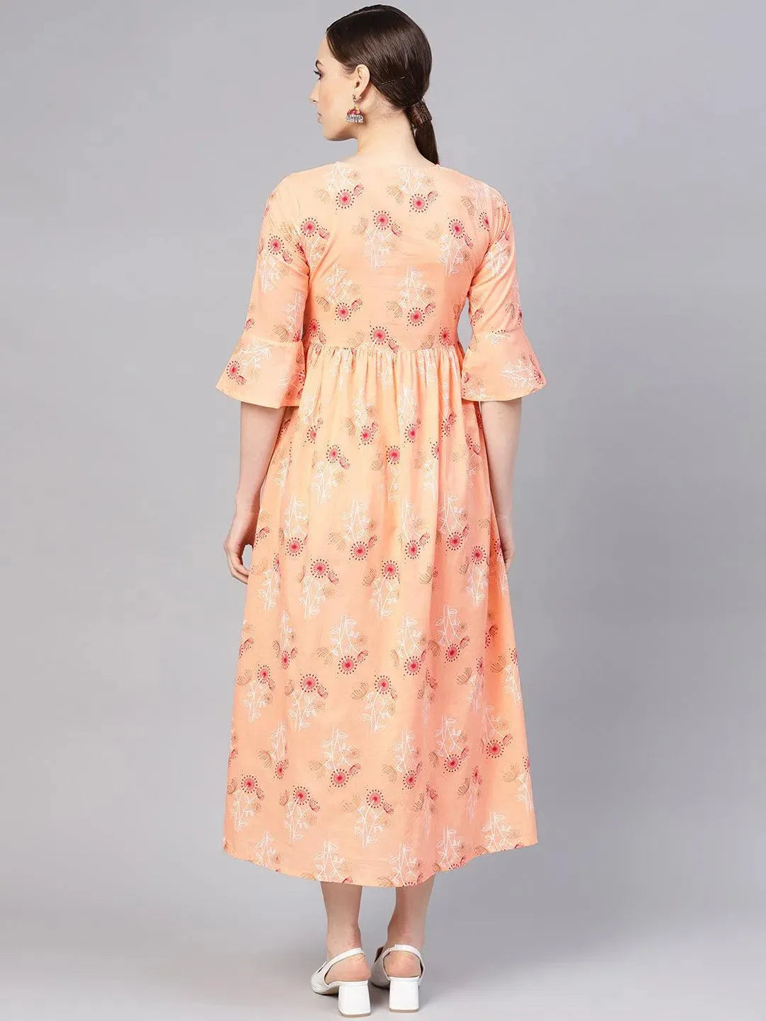 Orange Printed Cotton Dress by My Store