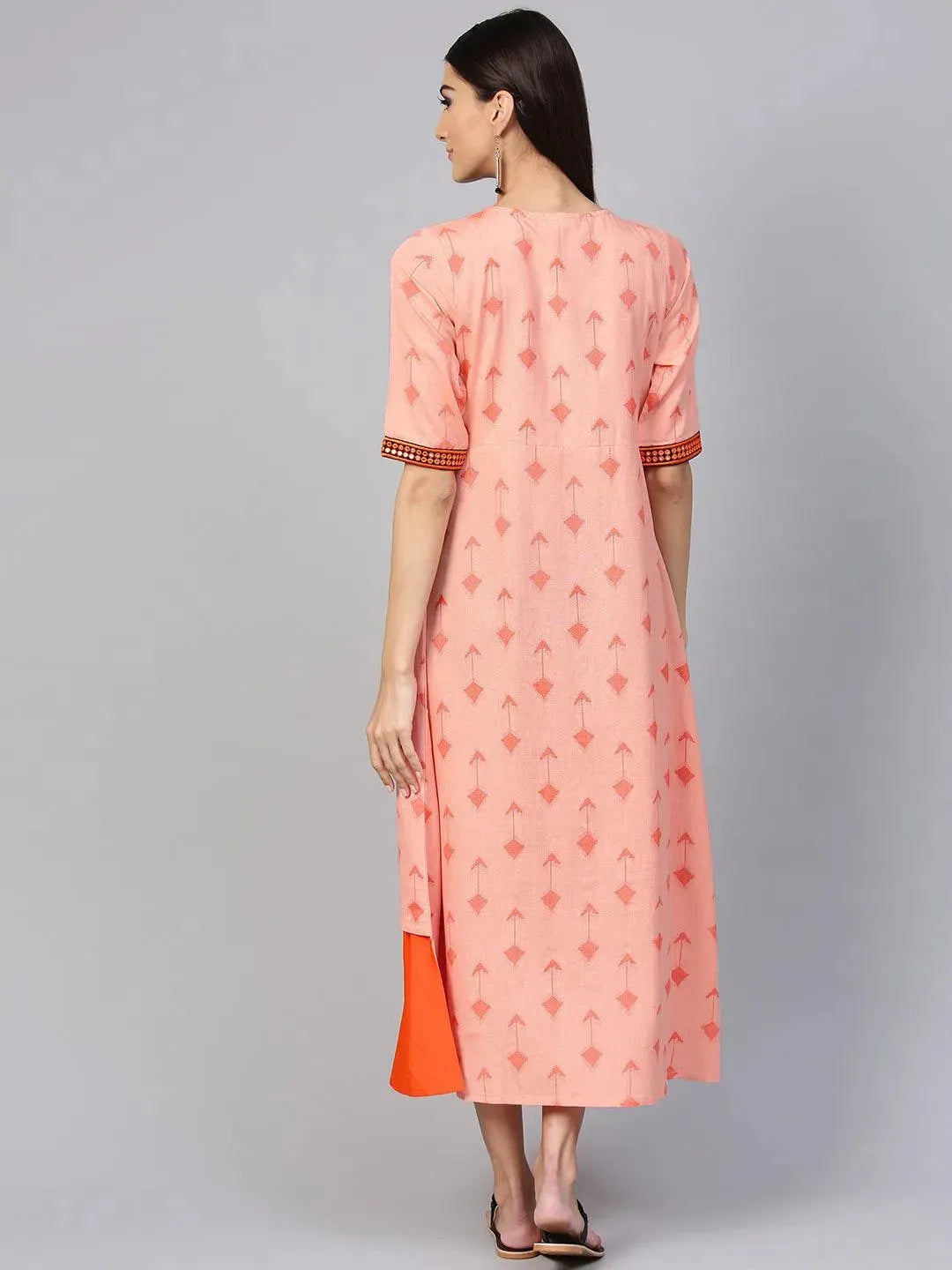 Orange Printed Rayon Dress With Jacket by My Store