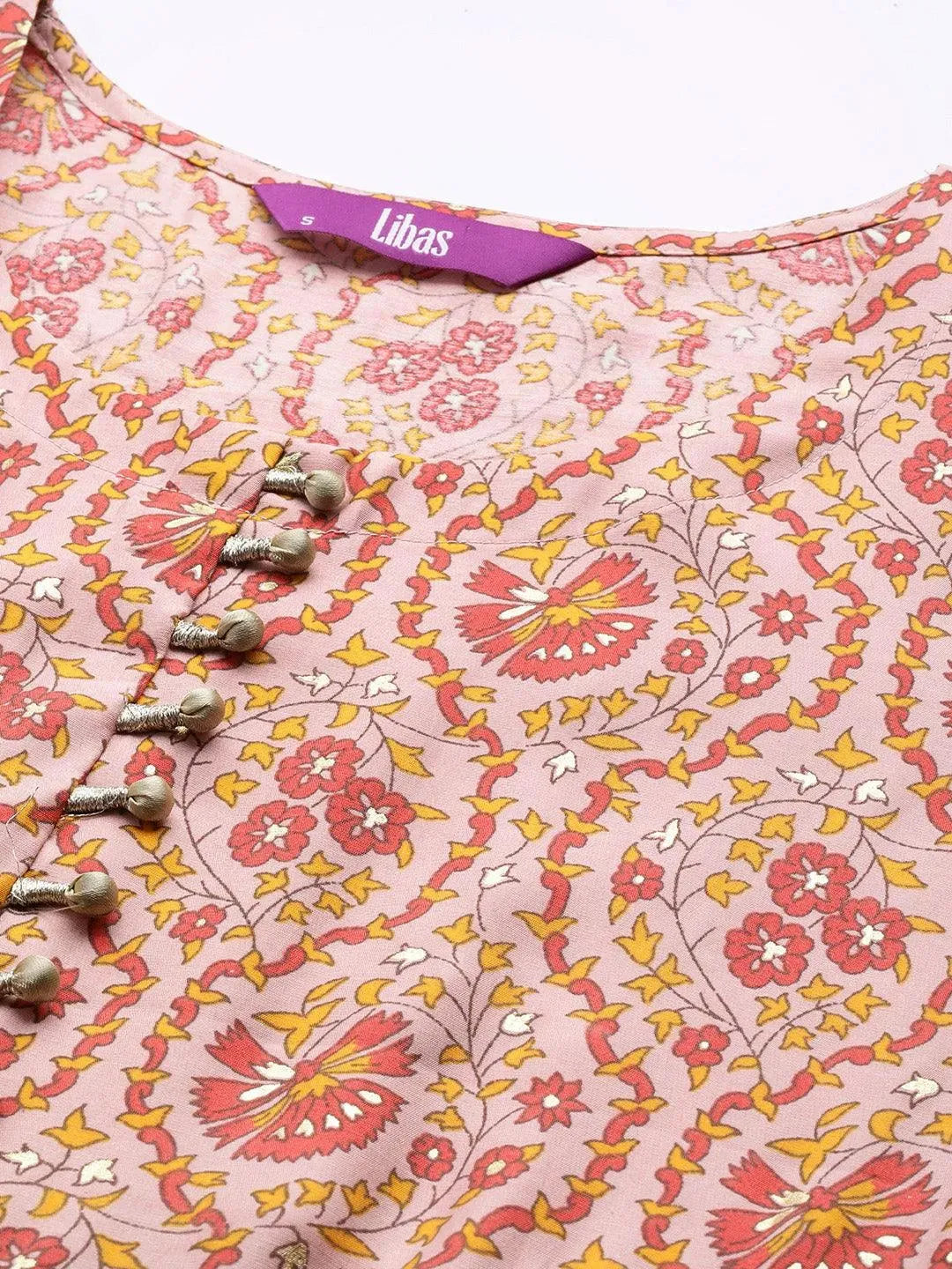 Peach Printed Silk Fit and Flare Dress by My Store