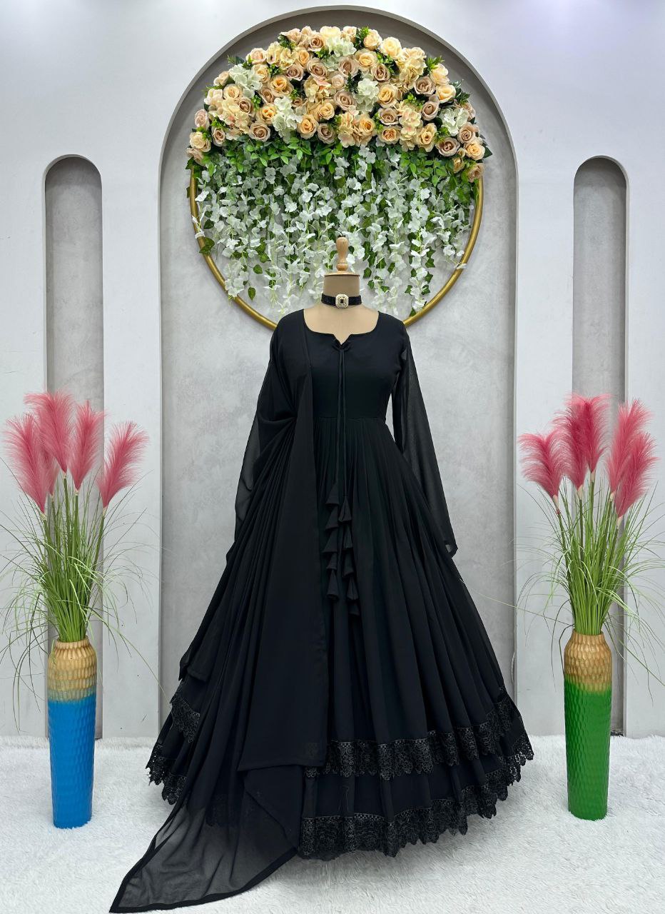 Demanding Black Color Lace Work Long Anarkali Gown by My Store