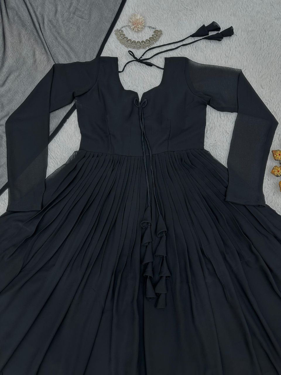 Demanding Black Color Lace Work Long Anarkali Gown by My Store