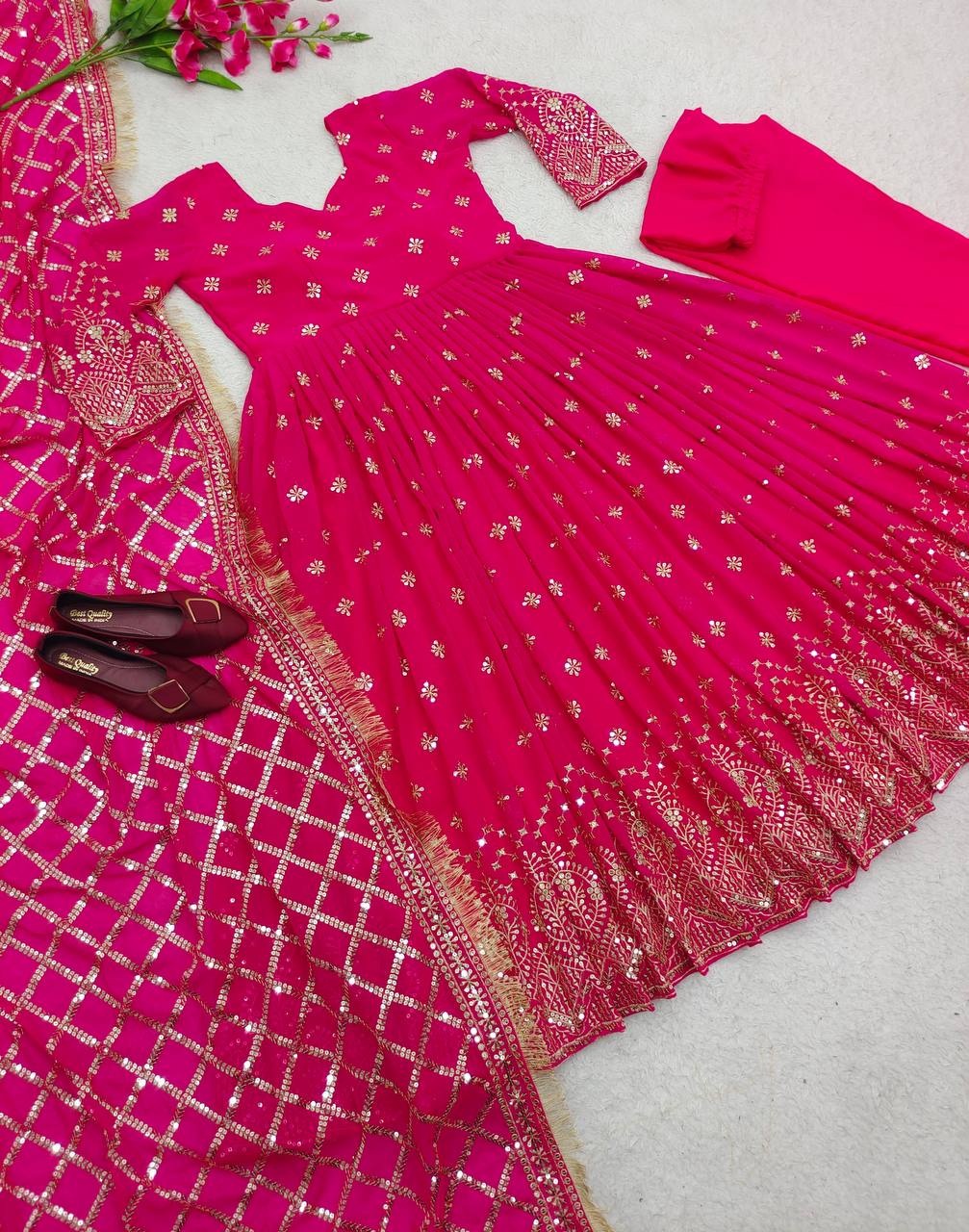 Gorgeous Pink Color Sequence Work Anarkali Suit by My Store