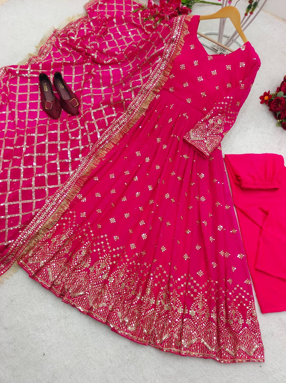 Gorgeous Pink Color Sequence Work Anarkali Suit by My Store
