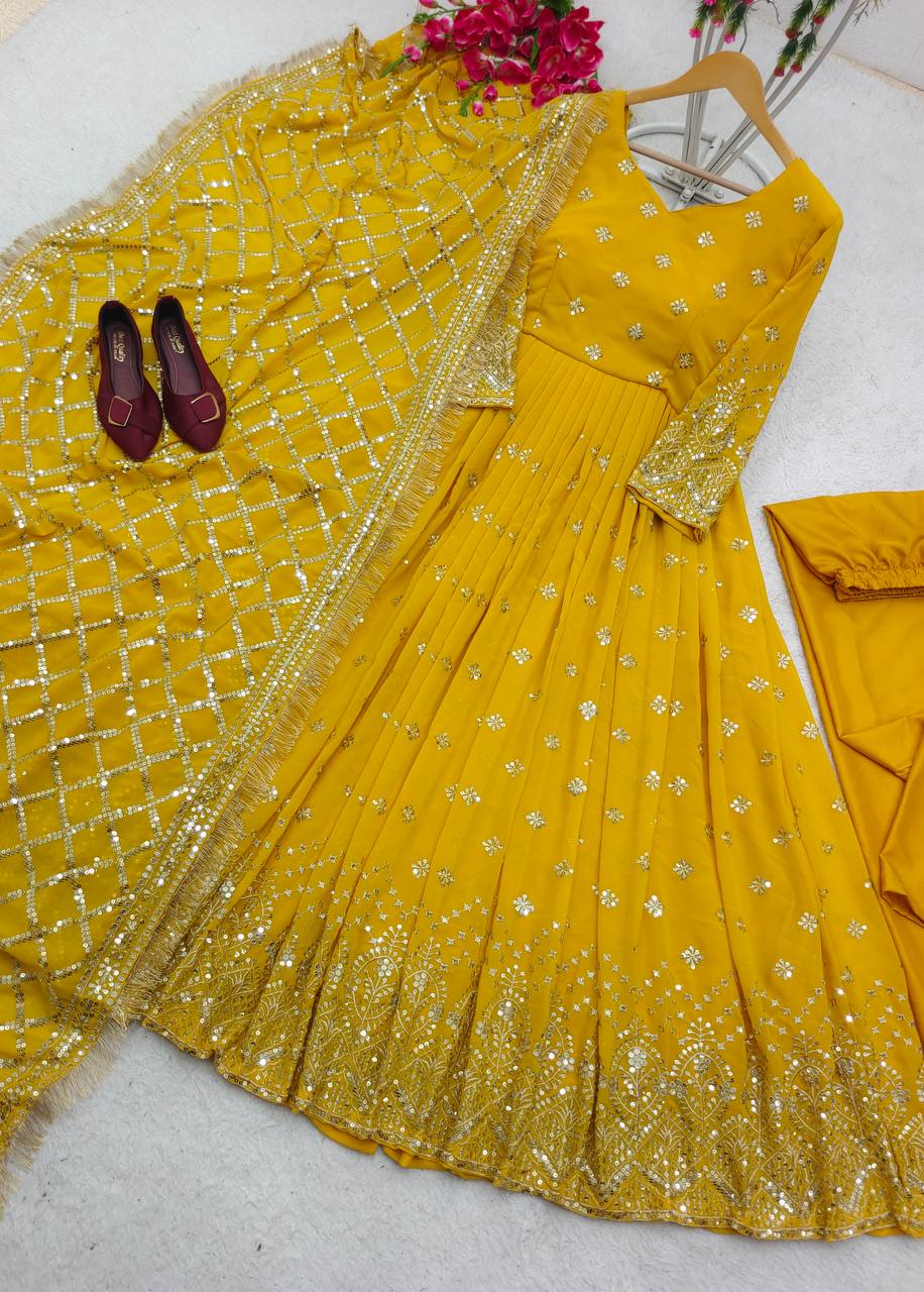 Gorgeous Yellow Color Sequence Work Anarkali Suit by My Store