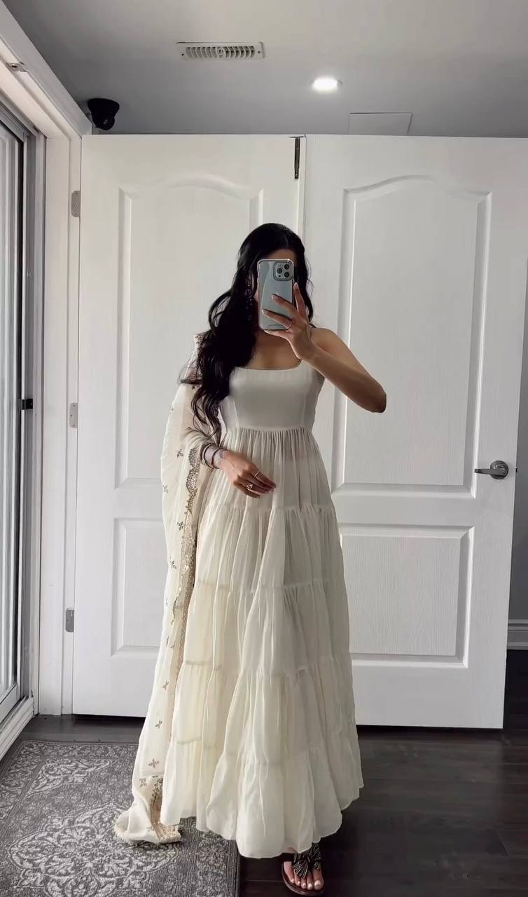 Beautiful Orange Color Ruffle Flair Anarkali Gown by My Store