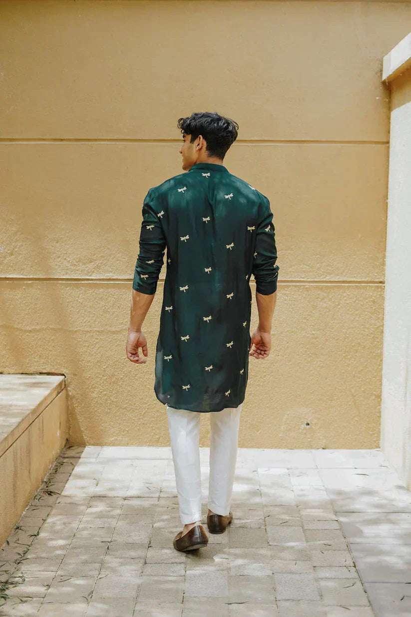 Royal Dragonfly Embroidery Wedding Kurta –