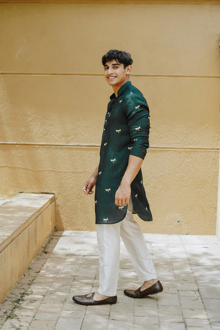 Dragonfly green Embroidery Worked Wedding Kurta